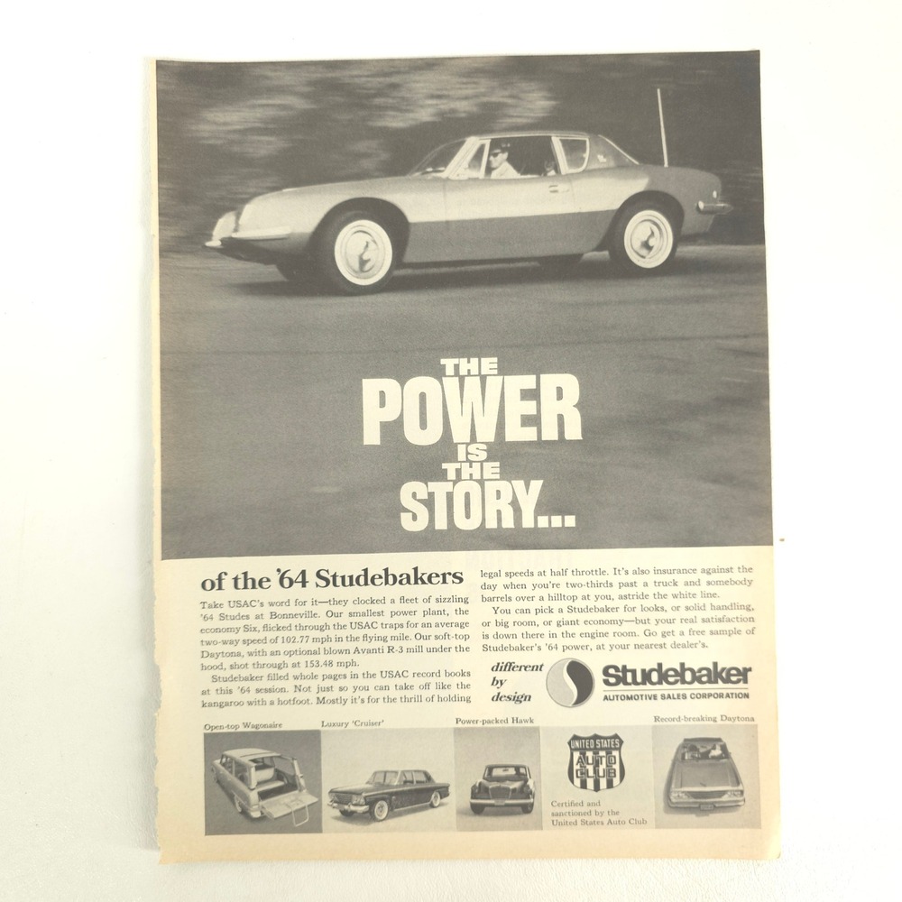1964 Studebaker Print Ad Bonneville Performance Vintage Car Garage Wall Decor